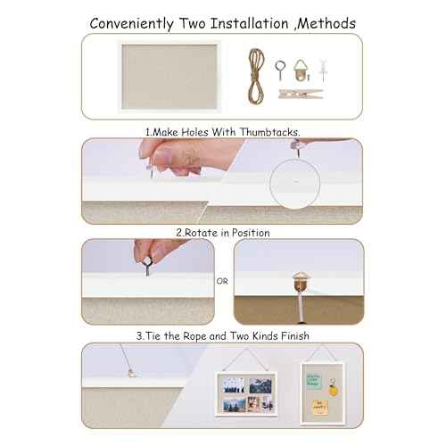 Cork Board with Linen White,Bulletin Board 17"x12" Hanging Corkboards for Office Home School Message Board or Vision Board Decoration.