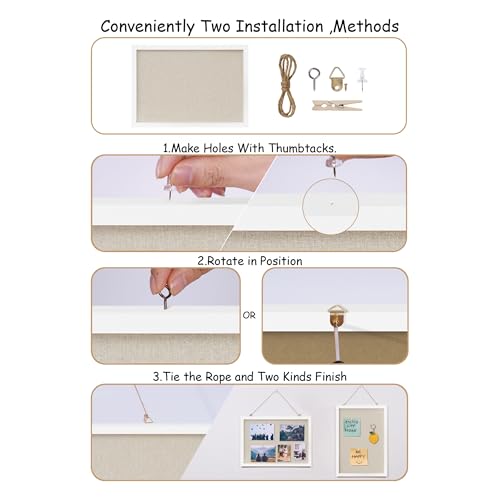 DAHAPYBOO White Linen Cork Bulletin Board 17x12 Inches with Mounting Hardware