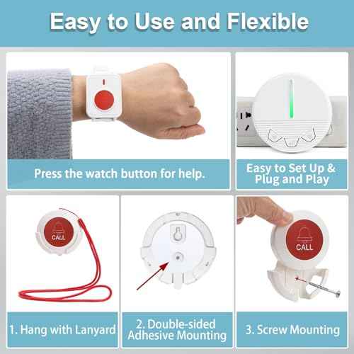 Life Alert Systems for Seniors Caregiver Pager Call Button SOS Button Alert Button for Seniors Elderly at Home 1 Plugin Receiver 1 Waterproof Transmitter 1 Watch Button