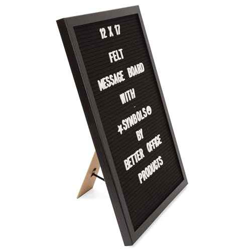Real Wood Framed Felt Letter Board, Changeable Message Board, 12" x 17", Folding Stand and Wall Mount, 500+ Pieces of White & Gold Letters, Numbers &Words, by Better Office Products (Black/Black)