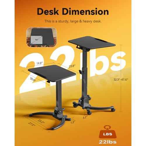 JOY worker Foldable Mobile Standing Desk, Upgraded Height Adjustable Rolling Desk, Max Height 47.6", 90¡Æ Tiltable Board & Base, Portable Workstation with Moveable Wheels, Holds Up to 22lbs, Black