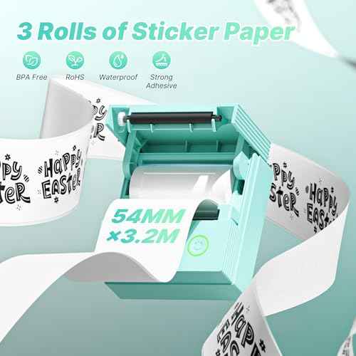 Genuine Self-Adhesive Thermal Printer Stickers, 54mmx3.2m Sticker Paper, Compatible with PM290 Mini Sticker Printer, Thermal Sticker Paper for Journal, Study, Photos, 3 Rolls, White