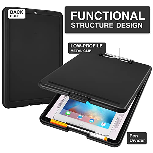 Sooez Black Plastic Clipboard with Storage 8.5x11 - Nurse, Office, Field Use