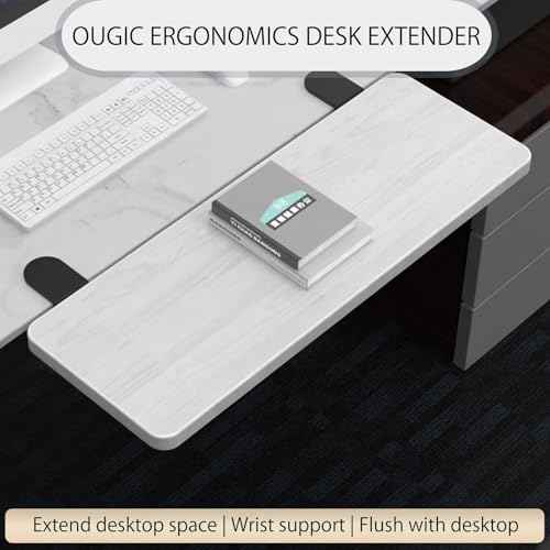 Ergonomics Desk Extender Tray, 25.2x9.5" Punch-Free Clamp on, Foldable Keyboard Drawer Tray, Table Mount Arm Wrist Rest Shelf, Computer Elbow Arm Support