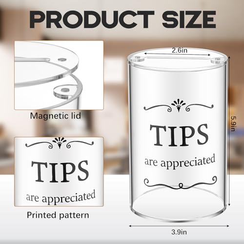Vesici Compact Acrylic Tip Jar 3.9" Diameter x 5.9" Height with Magnetic Lid