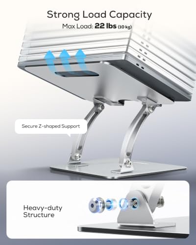 Nulaxy A-Silver Ergonomic Adjustable Laptop Stand for 10-16" Devices, Foldable & Heat-Vent