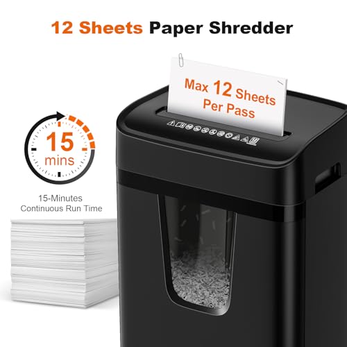 Bonsaii 12-Sheet Cross Cut Heavy Duty Paper Shredder - Black, 12CC Model