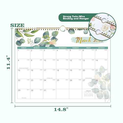2026-2027 Wall Calendar - January 2026 - December 2027, Calendar 2026-2027, 14.8" x 11.4", 2026 Calendar with Large Blocks Space, Twin-Wire Binding, Hanging Hook, Perfect for School & Home