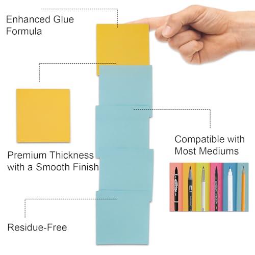 Realzeva 8-Pack 3x3 Self-Sticky Notes Pads - Colorful Repositionable Memo Sheets