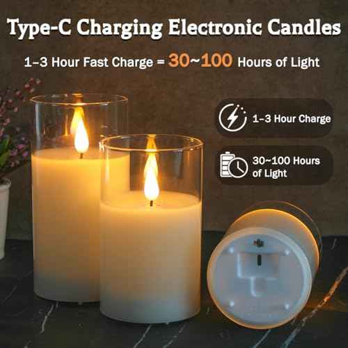 Rechargeable Flameless Glass Pillar Candles?Gifts for Women?Set of 3, Realistic Flickering LED Light,Remote & Timer, USB-Rechargeable, Ideal for Living Room, Bedroom & Holiday D?cor