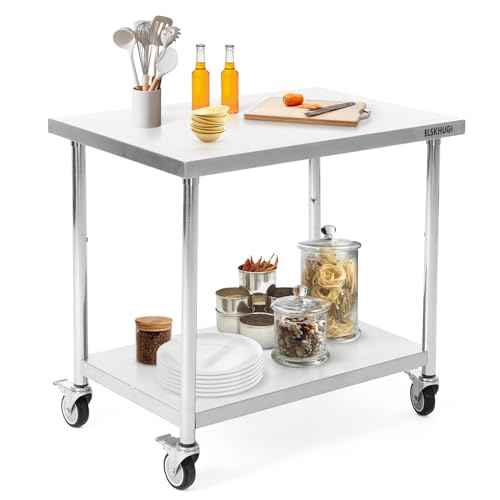 Stainless Steel Table for Prep & Work 36 x 24 Inches with Caster Wheels,Commercial Heavy Duty Metal Table with Undershelf for Home,Restaurant and Hotel Kitchen (36" x 24")