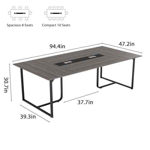 8FT Conference Table,94.4 L x 47.2 W x30.7 H Meeting Seminar Table with Grommet,Stability Enhancement,Large Conference Room Table for Office Meeting (Gray)