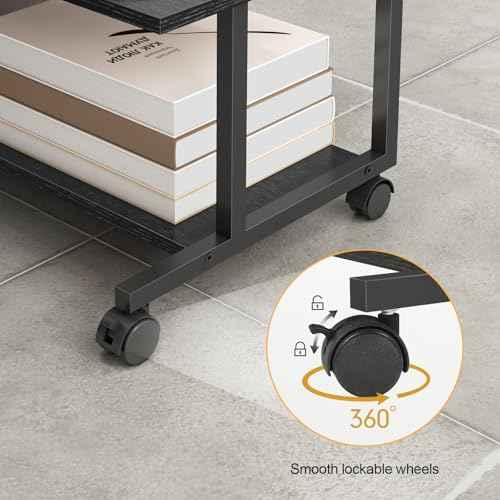 Livofloral Under Desk Printer Stand, 20.5 x 15.7 Inches Cart With Wheels, 2 Tier Mobile Table for Home Office, Large Stand With Storage for Mini Fridge, Black