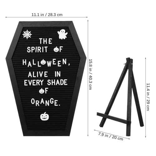 Operitacx Coffin Letter Board with 354 Spooky Halloween Characters & Numbers, Wooden Stand and Canvas Bag, 16x11 Inches Coffin Shaped Gothic Decor Sign Halloween Decorations