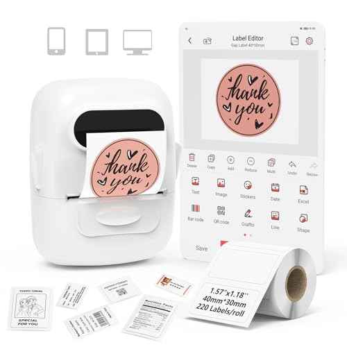 MARKLIFE Label Maker Machine with Tape Barcode Label Printer - Mini Portable Bluetooth Thermal Labeler for Address Clothing Jewelry Retail Barcode Small Business Home Office (White(+1 Label))