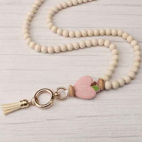 2024 Teacher Lanyard With ID Holder, Fashion Wood Beaded for Key, Super Cute Boho Breakaway for Women