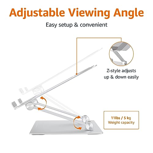 Amazon Basics Adjustable Laptop Stand 10x8.7x6 in for 10-15.6 Inch Laptops, Silver