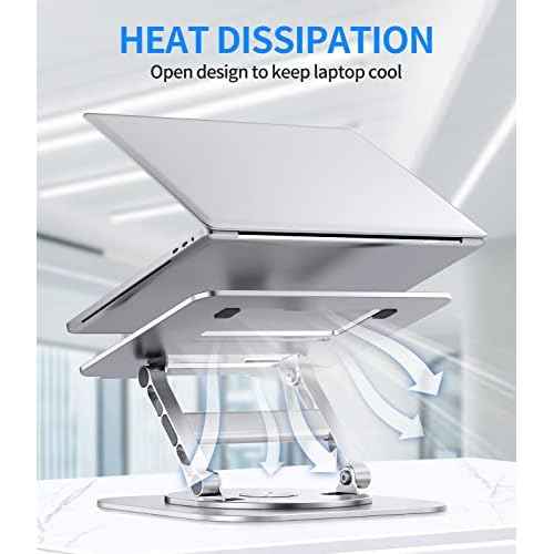 Adjustable Laptop Stand with 360 Rotating Base, Stable Computer Stand for Laptop Ergonimic Foldable Laptop Riser for Desk Compatible with MacBook Pro/Air Notebook up to 16 Inches, Silver