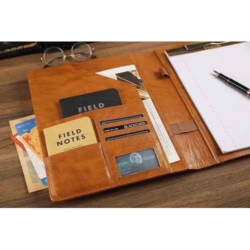 DUKE&COW Portfolio Binder - Personlized Clipboard Folio Compact Padfolio Engraved Leather Portfolio Legal Pad Holder, Ideal Padfolio for Men - Brown