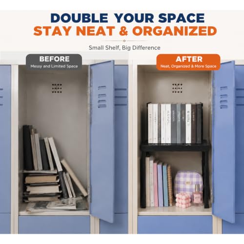 Svartur Adjustable Locker Shelf Organizer Pack of 2 - Black, Expandable & Stackable