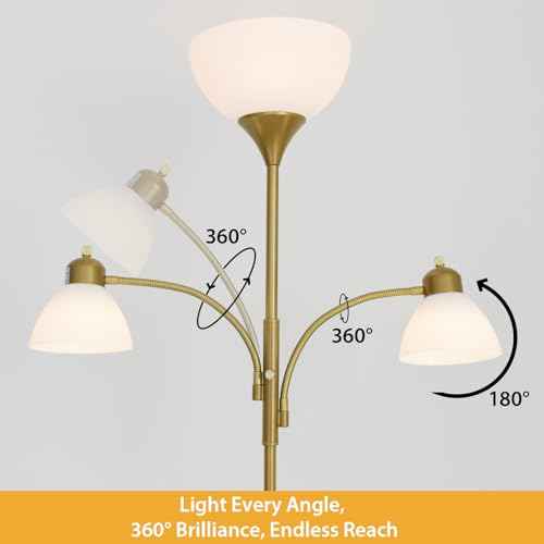Floor Lamps for Living Room,Standing Lamp with Stepless Dimming, 3 Lights Adjustable Reading Lights, Morden Tall Lamps for Living Room, Bedroom, Office, Gold