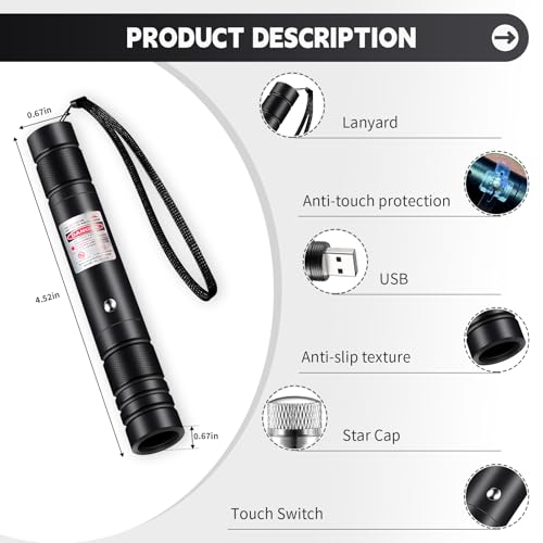 Laser Pointer High Power, Green Laser Pointer Indicator Light, Long Range Lazer Pointer for Hiking, USB Charge