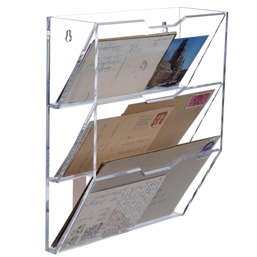 MyGift 3 Tier Mail Sorter, Premium Clear Acrylic Wall Mounted Letter Holder, Home Entryway or Office Document Organizer Rack