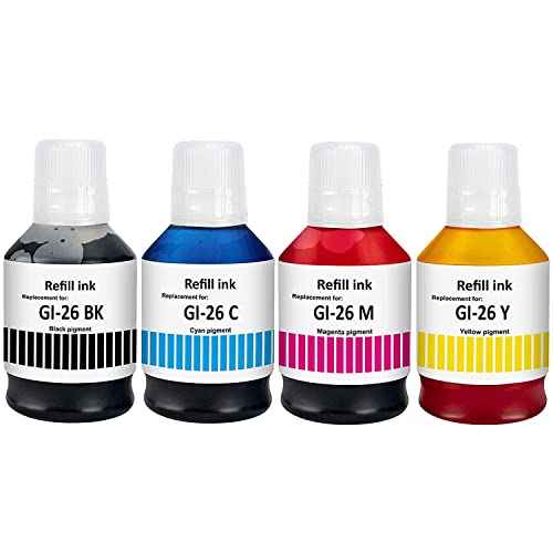 GI26 GI-26 Ink Compatible with Canon GI-26 GI26 Refill Ink Bottles Work with Canon MAXIFY GX3020 GX4020 GX5020 GX6020 GX6021 GX7020 GX7021 Printer (4-Pack,BK 135ml CMY 70ml)