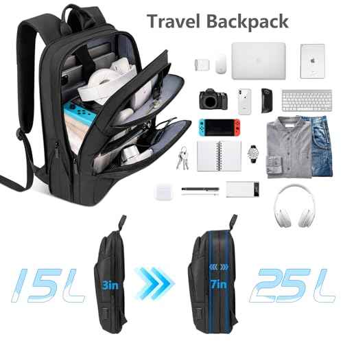 Backpack for Men Slim & Expandable Travel Laptop Backpack with USB Charging Port Water Resistant Anti-Theft Business Backpack Fits 15.6In Laptop for Commute Work College with Small Bag(Business Black)