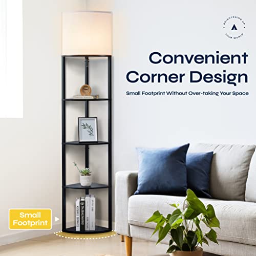 ATAMIN Corner Floor Lamp with Shelves ? Tall Corner Lamp with Pull Chain Switch ? Modern Floor Lamp for Living Room, Bedroom, or Office Alvis Edge