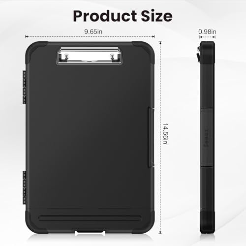 Black Reinforced Clipboard with Storage, Pen Holder & A4 Folder – Heavy Duty Office & Nursing Board 8.5x11