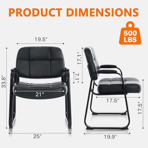 CLATINA 2 Pack Big & Tall Reception Guest Chairs with Bonded Leather & Sled Base, Black