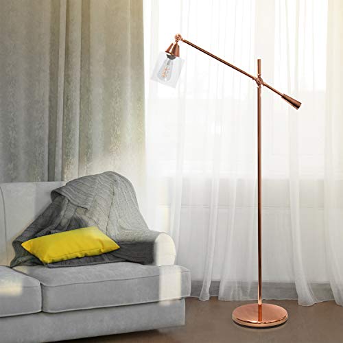 Elegant Designs LF1030-RGD Pivot Arm Glass Shade Floor Lamp, Rose Gold