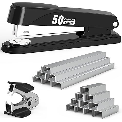 Swihauk Heavy Duty Metal Stapler Black for 50 Sheets with Staples & Remover