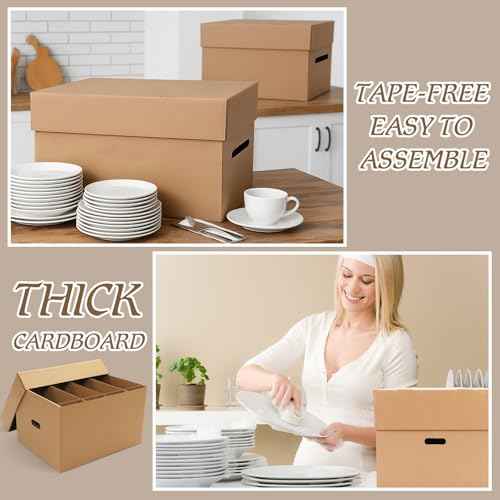 2 Pack Large Dish Packing Boxes for Moving with Divider 20 x 15 x 12 Inch Kitchen Moving Boxes with Reinforced Handle Lid Packing Supplies for Dishes and Glassware