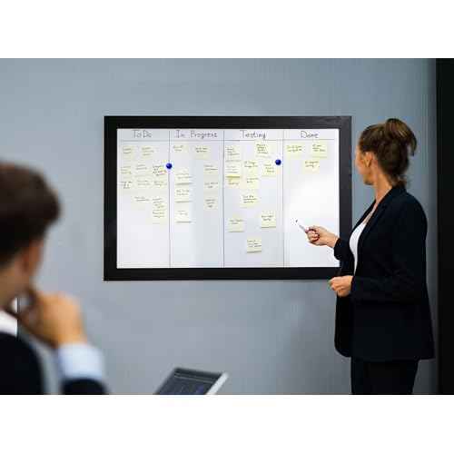 Real Wooden Framed Magnetic Dry Erase Whiteboard, 24" X 36", Vertical/Horizontal Wall Mount, Includes Black Marker, Eraser and 4 Magnets, by Better Office Products (Solid Black)