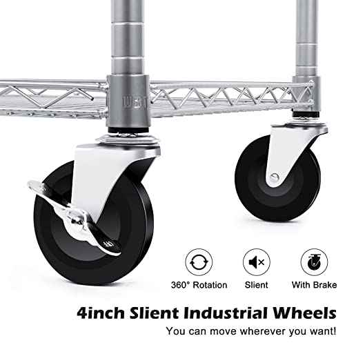 WDT 990Lbs Capacity Heavy Duty Rolling Utility Cart, NSF Rolling Carts with Wheels,Commercial Grade Metal Cart with Handle Bar & Shelf Liner,Trolley Serving Cart for Restaurant,Kitchen,Gray