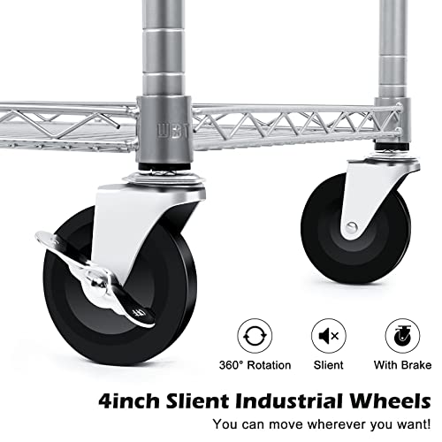 WDT 990Lbs Heavy-Duty Rolling Utility Cart 3-Tier, NSF Steel Kitchen Cart with Handle, 4 Quiet Casters, Gray (Variation: Gray-3 Tier)