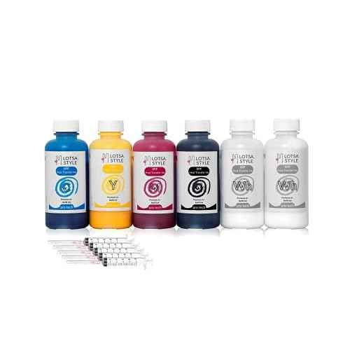 LOTSA. STYLE Premium DTF Ink Refill for Inkjet Printers Heat Transfer Film Printing (120ml x 6, CMYK Wh)