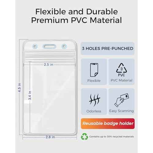 KTRIO 200 Pack Badge Holders - Vertical Clear ID Badge Holder with Waterproof Resealable Zip for Proximity Cards, RFID, Credit Cards, 2.5" x 3.4"