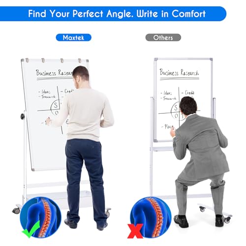 Maxtek Mobile White Board on Wheels 48x32 Magnetic Standing Easel - White / 32"W x 48"H