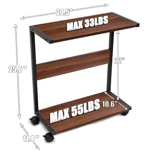 PC Stand Computer Tower Stand, 2-Tier CPU Holder with Locking Caster Wheels Suitable for Most PC, Vintage Wood Rolling Computer Cart for Under Desk
