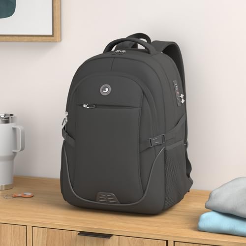 SHRRADOO Black Travel Laptop Backpack for Men & Women - 16.3 Inch Storage