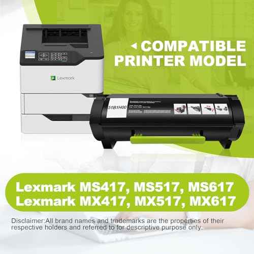 51B1H00 Toner Replacement Lexmark mx417de Toner Cartridge for Lexmark MX417de, MX517de, MX617de, MS417dn, MS517dn, MS617dn, Remanufactured 51B1H00 Toner [8,500 Pages]