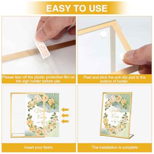 EHWINE 12 Pack Acrylic Sign Holder 8.5 x 11, Gold Picture Frame Stand up Table Top Sign Holders, Slanted Back Paper Holder Clear Display Stand Menu Flyer Holder for Wedding Party