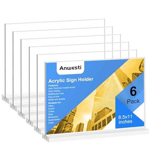 Acrylic Sign Holder 11x8.5 Horizontal Double-Sided Plastic Display Sign Holder for Table Menu, Flyer, Office Acrylic Sign Holer 6 Pack