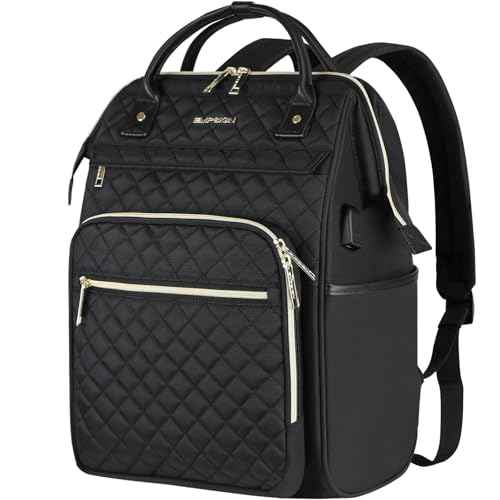 EMPSIGN 17 Inch Laptop Backpack for Women, Work Business Travel Computer College Bags, Large Capacity Water-repellent Quilted Casual Daypack with USB Port, Black