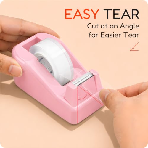 JEFURE Lightweight Desktop Tape Dispenser with 6 Rolls - 1-Inch Core, Pink