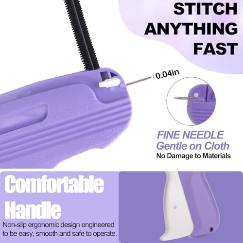 Stitch Gun for Clothes with Case (Purple) – Mini Quick Fix Sewing Gun Kit, 6 Needles & 5000 Fasteners