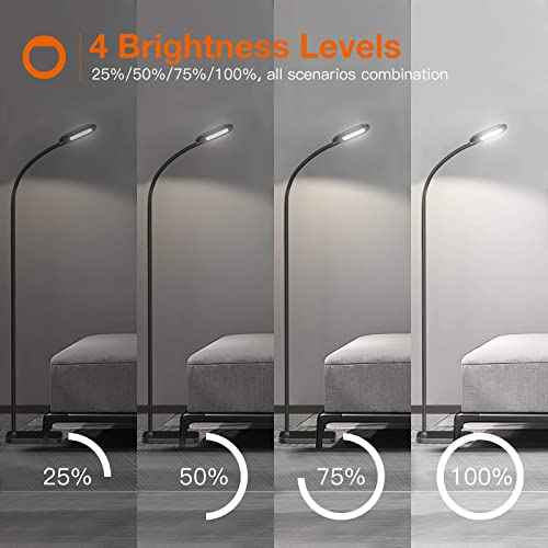 addlon LED Floor Lamp, 4 Brightness Levels and 3 Color Temperatures with Adjustable Gooseneck, Reading Pole Lamp for Bedroom, Sewing Craft Living Room and Office - Black